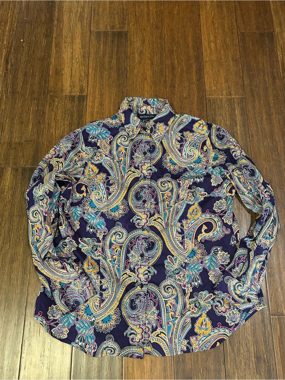 JONES Colorful Stained Glass Paisley Jacobean Button Cotton Blouse Wm's 1X